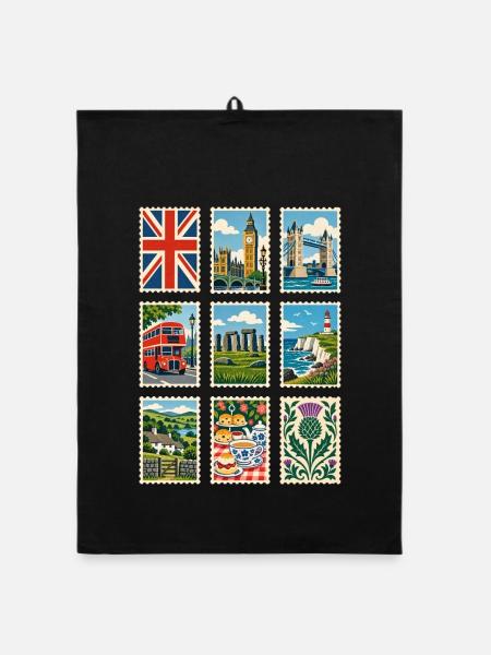 Großbritannien Briefmarken - Organic Geschirrtuch - Schwarz - Vorne