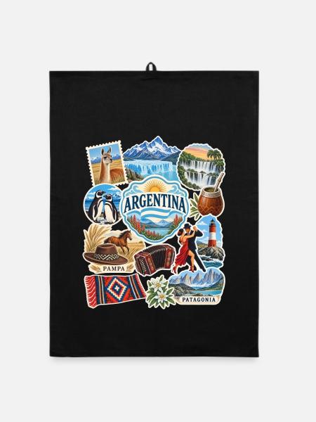 Argentinien Reisesticker - Organic Geschirrtuch - Schwarz - Vorne