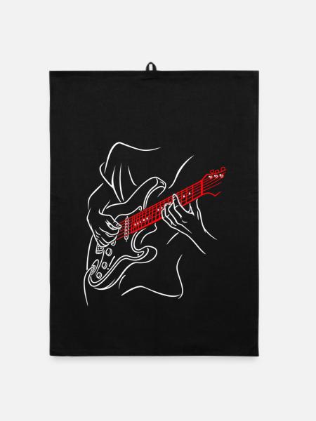 Akustikgitarre Bassist Musiker Gitarre Vintage - Organic Geschirrtuch - Schwarz - Vorne