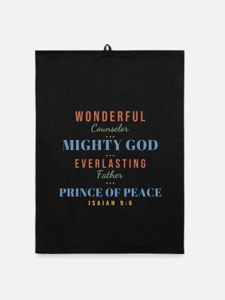 Wonderful Counselor Mighty God – Isaiah 9:6 - Organic Geschirrtuch - Schwarz - Vorne
