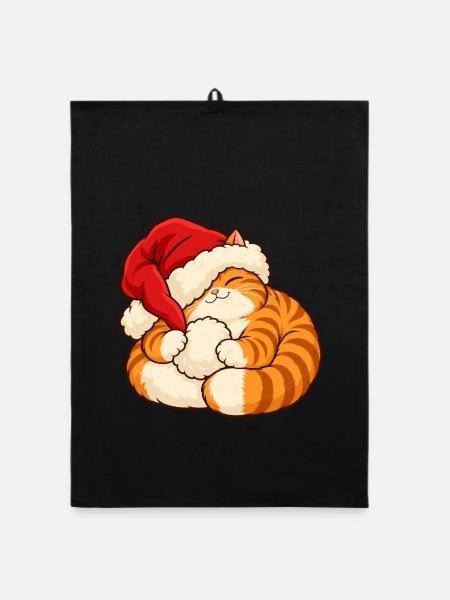 Weihnachten - Schlafendes Weihnachtskätzchen - Organic Geschirrtuch - Schwarz