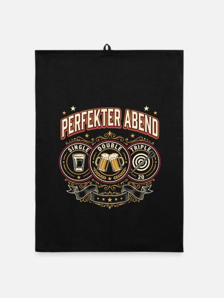 Dart und Bier Perfekter Abend Dart Spruch Lustig - Organic Geschirrtuch - Schwarz - Vorne