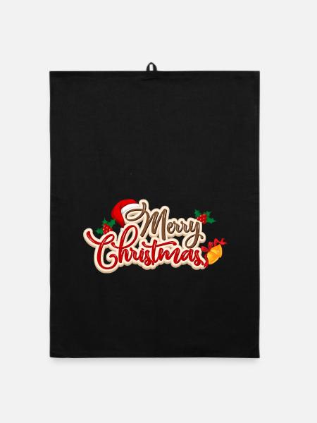 Frohe Weihnachten - Organic Geschirrtuch - Schwarz - Vorne