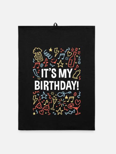 It’s My Birthday! (Geburtstag / Party / NEG 4C) - Organic Geschirrtuch - Schwarz - Vorne