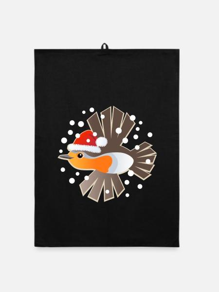 Schneller Weihnachts-Robin mit Weihnachtsmütze - Organic Geschirrtuch - Schwarz