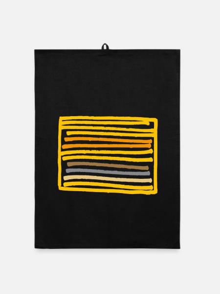 Rechteck Minimal Muster - Erdfarben - Organic Geschirrtuch - Schwarz - Vorne