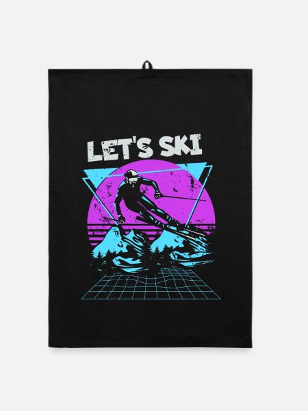 Lass uns Ski Neon Retro - Organic Geschirrtuch - Schwarz - Vorne