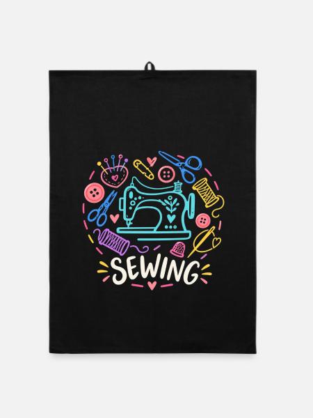 Love Sewing Machine Craft - Organic Geschirrtuch - Schwarz - Vorne