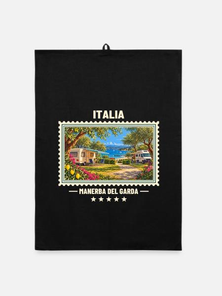 Italien Manerba del Garda Camping Vintage Marke - Organic Geschirrtuch - Schwarz - Vorne