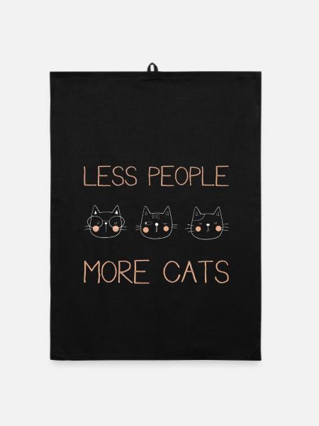 Less People More Cats Katzen Introvertiert - Organic Geschirrtuch - Schwarz - Vorne