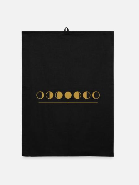 Mondphasen – minimalistische Goldlinie - Organic Geschirrtuch - Schwarz