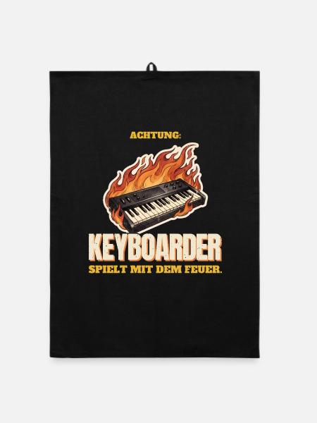 Achtung: Keyboarder spielt mit dem Feuer - Organic Geschirrtuch - Schwarz - Vorne