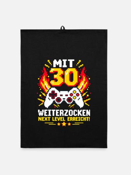 MIT 30 WEITERZOCKEN Next Level erreicht Gaming - Organic Geschirrtuch - Schwarz - Vorne