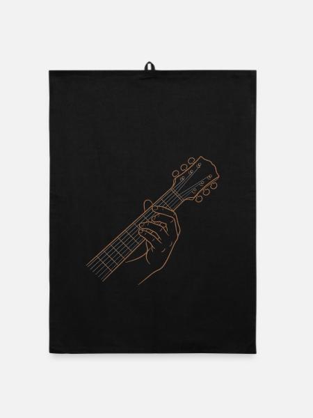 Gitarren-Griffbrett Handlinien-Kunst-Musiker-Tee - Organic Geschirrtuch - Schwarz - Vorne