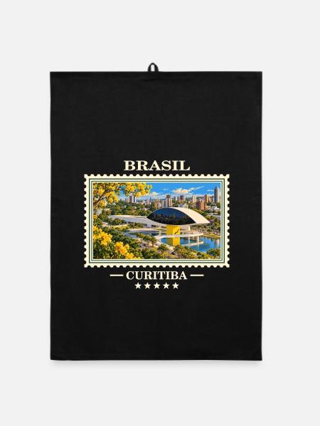 Brasilien Curitiba Vintage Reisemarke - Organic Geschirrtuch - Schwarz - Vorne