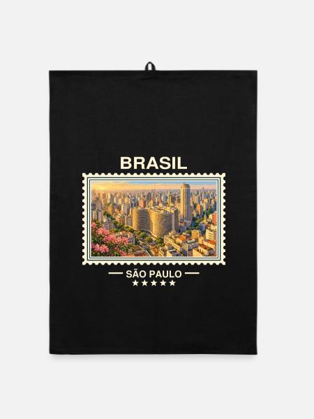 Brasilien São Paulo Vintage Reisemarke - Organic Geschirrtuch - Schwarz - Vorne