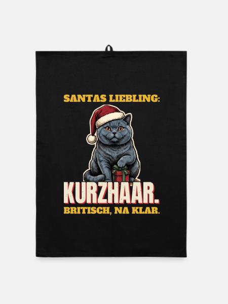 Santas Liebling: Britisch Kurzhaar mit Mütze - Organic Geschirrtuch - Schwarz - Vorne