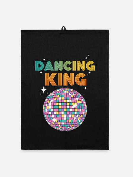 Dancing King Discokugel Vintage Geburtstag Party - Organic Geschirrtuch - Schwarz - Vorne