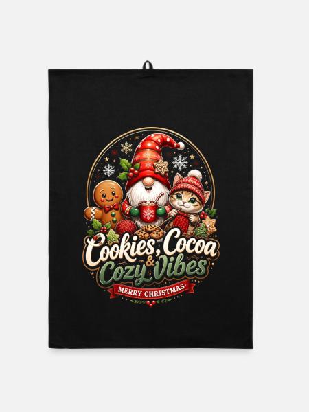 Cookies Cocoa Cozy Noël – Frohe Weihnachten - Organic Geschirrtuch - Schwarz - Vorne