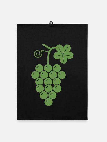 Weintraube mit Weinblatt - minimalistisches Logo - Organic Geschirrtuch - Schwarz - Vorne
