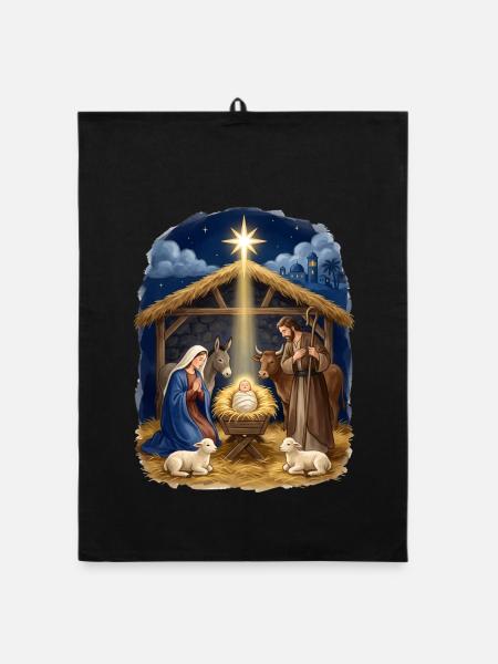 Krippenstern der Heiligen Nacht Weihnachten Jesus - Organic Geschirrtuch - Schwarz - Vorne