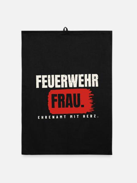 Feuerwehrfrau – Ehrenamt mit Herz - Organic Geschirrtuch - Schwarz - Vorne