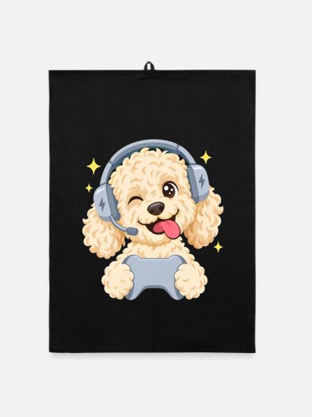 Gaming Goldendoodle mit Headset und Controller - Organic Geschirrtuch - Schwarz - Vorne
