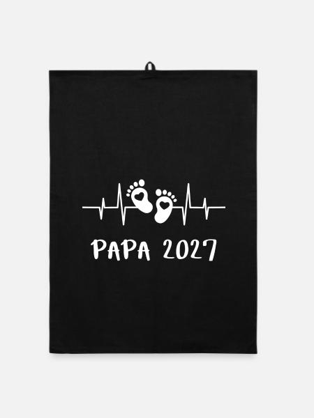 Papa 2027 Werden Vater 2027 Mit Baby Fußabdrücken - Organic Geschirrtuch - Schwarz - Vorne