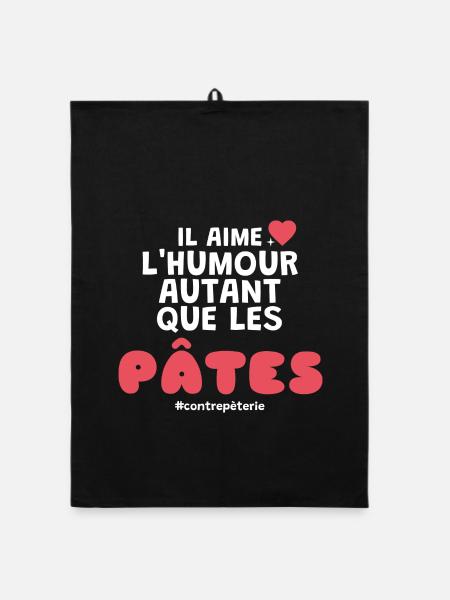 Humor und Pasta Geschenk für Paar - Organic Geschirrtuch - Schwarz - Vorne