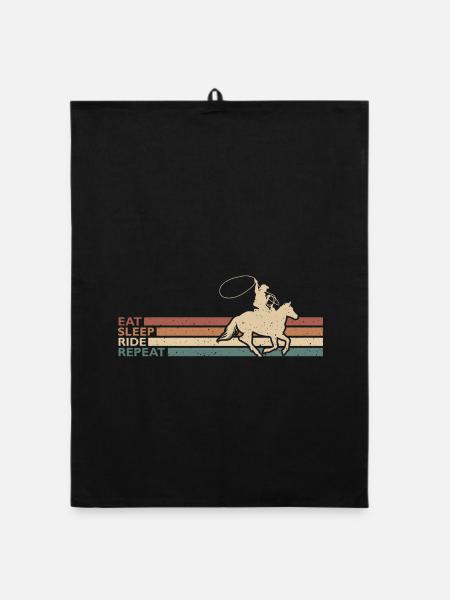 Eat Sleep Ride Repeat Cowboy Rodeo Western Stil - Organic Geschirrtuch - Schwarz - Vorne