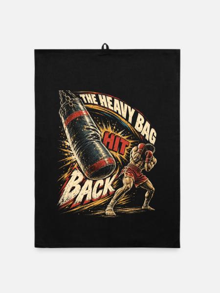 Muay Thai Thaiboxen The Heavy Bag Hit Back - Organic Geschirrtuch - Schwarz - Vorne