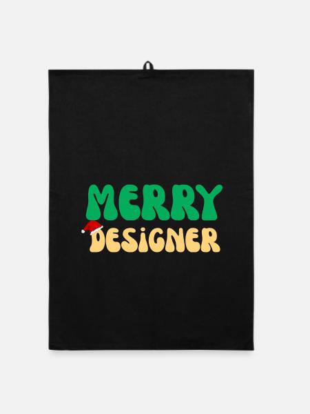 Fröhliches Weihnachtsgeschenk mit Designer-Grafikgrafiker - Organic Geschirrtuch - Schwarz - Vorne