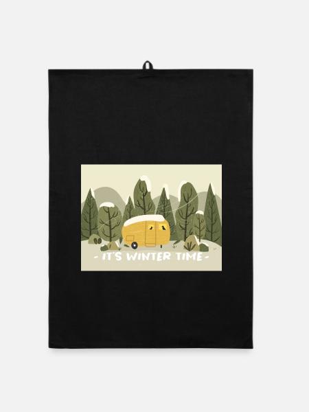 Retro Wohnmobil Winter Ready - Organic Geschirrtuch - Schwarz - Vorne
