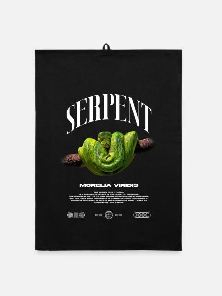 Green Tree Python Modern Reptile Keeper Streetwear - Organic Geschirrtuch - Schwarz - Vorne