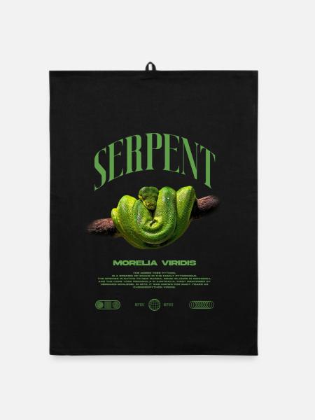 Green Tree Python Modern Reptile Keeper Streetwear - Organic Geschirrtuch - Schwarz - Vorne