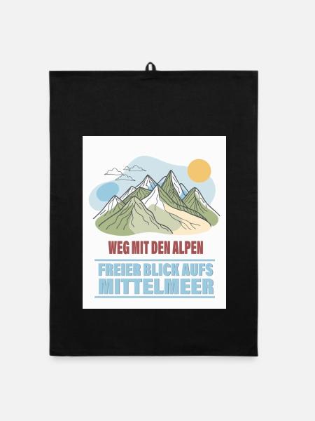 Weg mit den Alpen – Freier Blick aufs Mittelmeer - Organic Geschirrtuch - Schwarz - Vorne