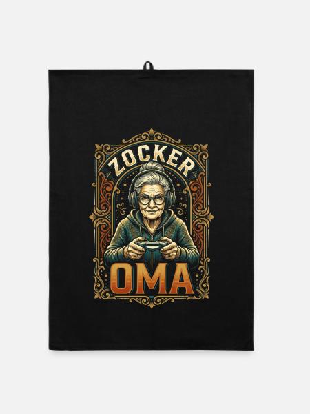 Zocker Oma Gaming Zocken Gamer Lustig - Organic Geschirrtuch - Schwarz - Vorne