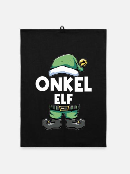 Onkel Elf Weihnachtself Weihnachtsoutfit Familie - Organic Geschirrtuch - Schwarz - Vorne