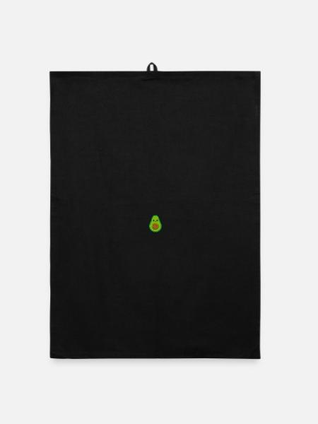 Avocado mit Gesicht bestickt - Organic Geschirrtuch - Schwarz