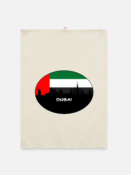Dubai-Uae-Flaggen-Skyline-Schattenbild-Reise - Organic Geschirrtuch - Natur - Vorne