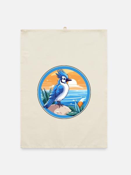 Blauer Eichelhäher Vogel Aquarell Karikatur Kawaii Tier Haustier - Organic Geschirrtuch - Natur - Vorne