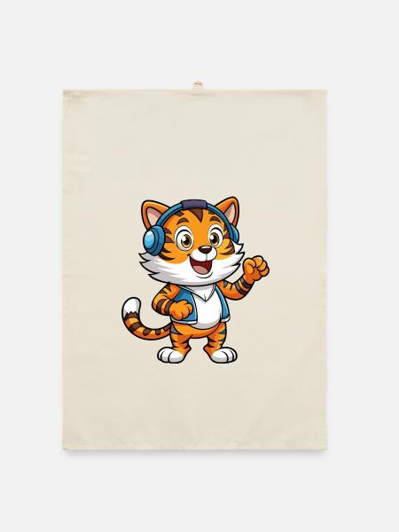 Tiger Funny Cartoon Character Musique de casque - Torchon bio - nature - Devant