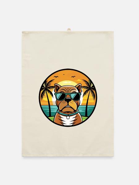 Bordeauxdogge Hunderasse Cartoon Sonnenbrille Strand - Organic Geschirrtuch - Natur - Vorne