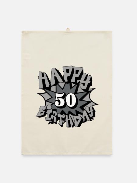 50.Geburtstag,50 Jahre,Airbrush, Happy Birthday(25 - Organic dish towel - nature - Front