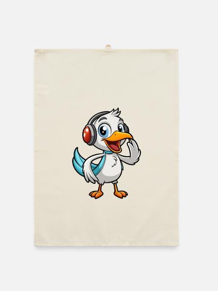 Pelican Funny Cartoon Character Musique de casque - Torchon bio - nature - Devant