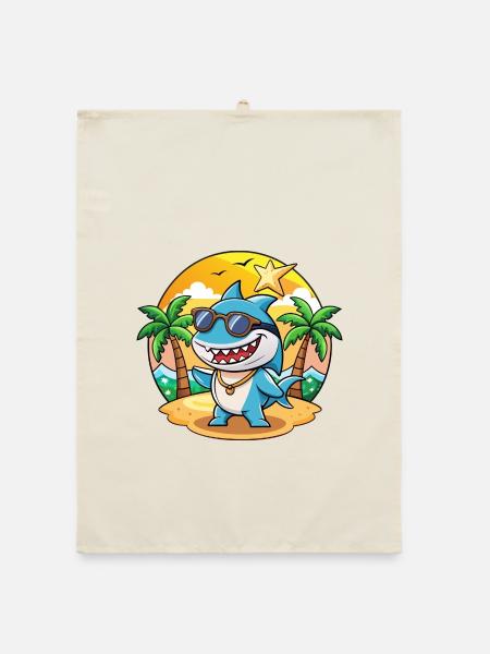 Hai Lustige Cartoon Sommer Strand Sonnenbrille - Organic Geschirrtuch - Natur - Vorne
