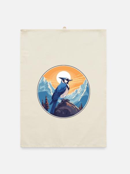 Blauer Eichelhäher Aquarell Karikatur Kawaii Haustier Tier Colo - Organic Geschirrtuch - Natur - Vorne