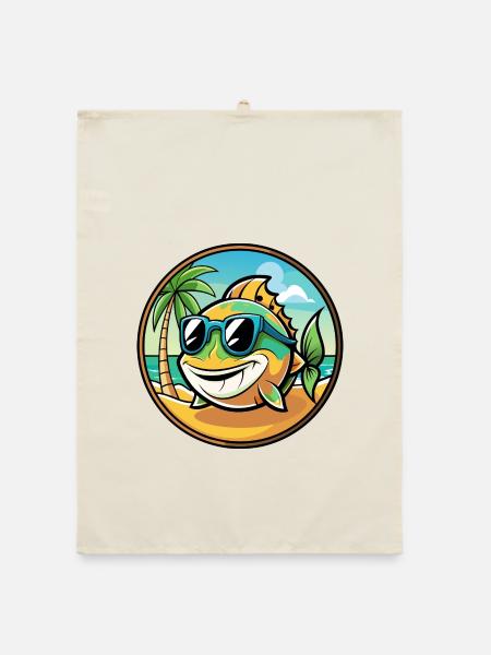 Fisch Lustige Cartoon Sommer Strand Sonnenbrille Aufkleber - Organic Geschirrtuch - Natur - Vorne