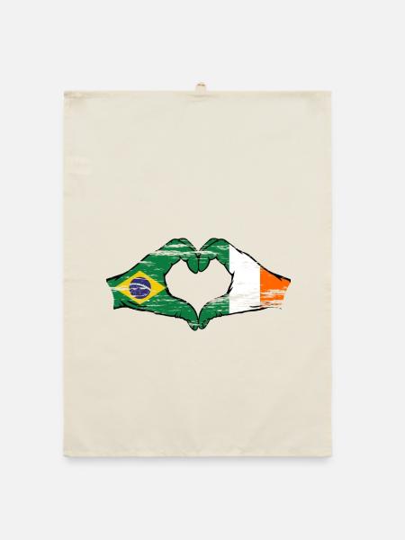 Brésil Irlande Drapeau Aiguilles Coeur Forme Utilisé - Torchon bio - nature - Devant