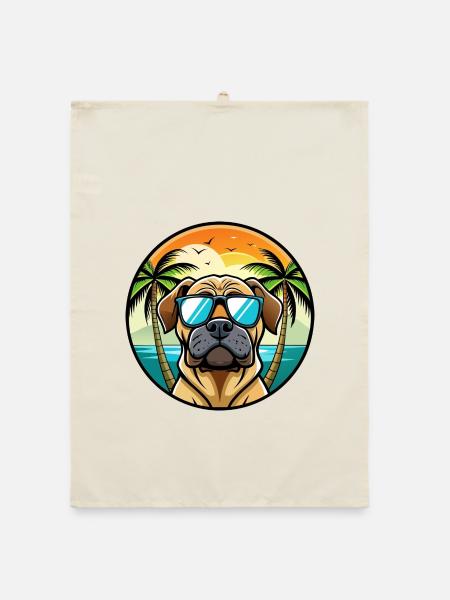 Englische Dogge Hund Rasse Cartoon Sonnenbrille Strand - Organic Geschirrtuch - Natur - Vorne